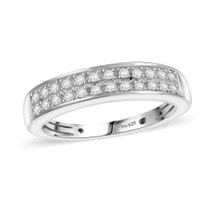 Diamond 2 Row Band Ring in Rhodium Over Sterling Silver (Size 10.0) 0.20 ctw