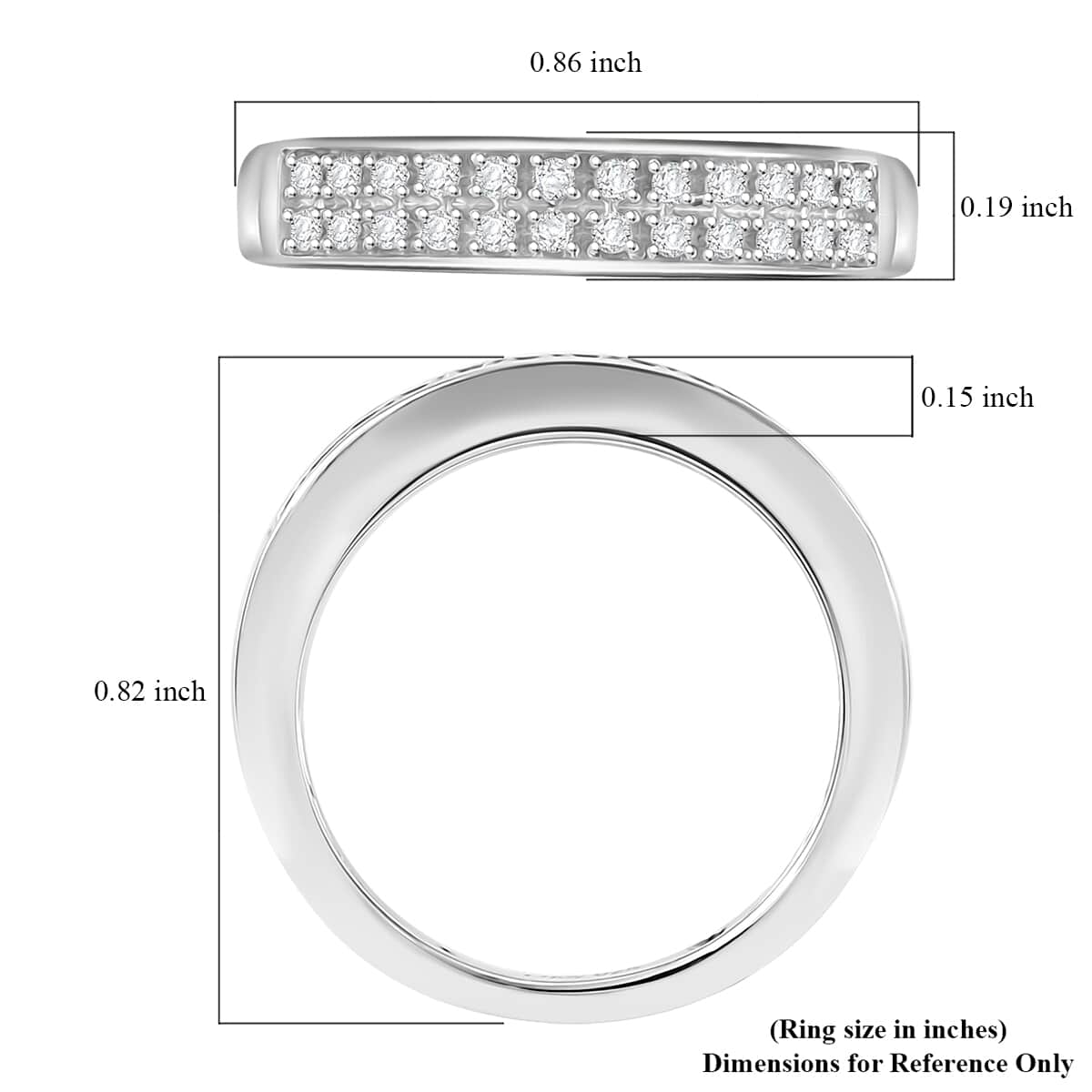 Diamond 2 Row Band Ring in Rhodium Over Sterling Silver (Size 10.0) 0.20 ctw image number 5