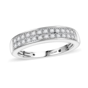 D'Joy Diamond 0.20 ctw 2 Row Band Ring in Rhodium Over Sterling Silver (Size 8.0)