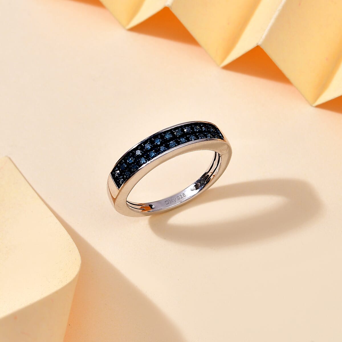 D'Joy Blue Diamond 0.20 ctw 2 Row Band Ring in Rhodium Over Sterling Silver (Size 10.0) image number 1