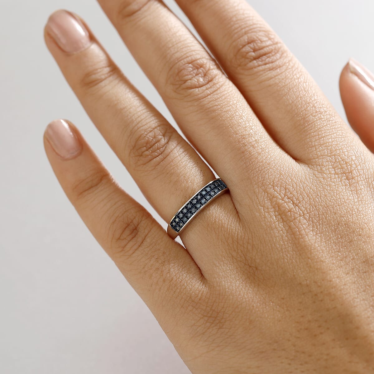 D'Joy Blue Diamond 0.20 ctw 2 Row Band Ring in Rhodium Over Sterling Silver (Size 10.0) image number 2