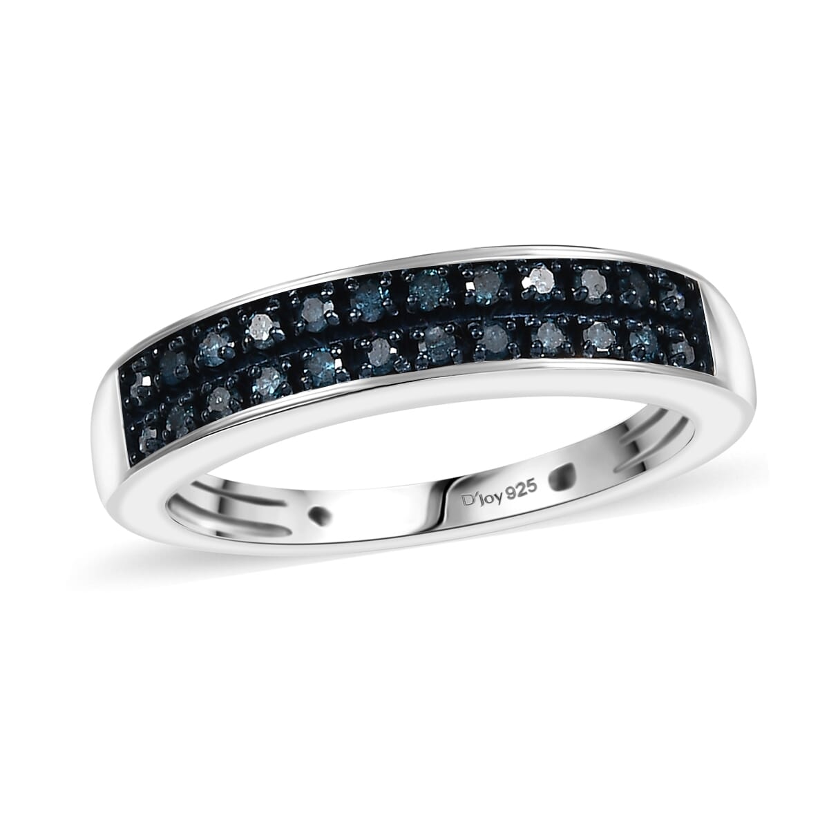D'Joy Blue Diamond 0.20 ctw 2 Row Band Ring in Rhodium Over Sterling Silver (Size 7.0) image number 0