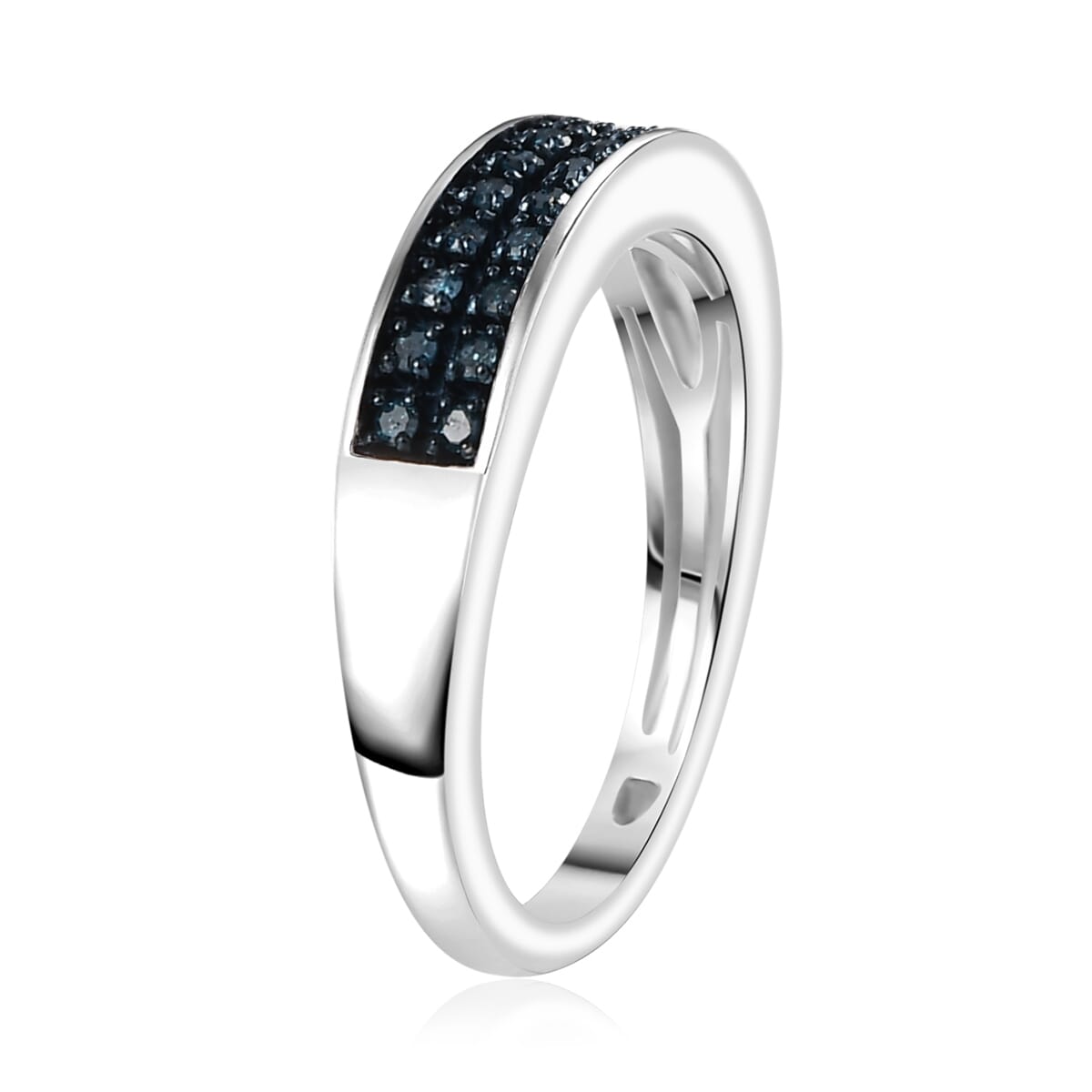 D'Joy Blue Diamond 0.20 ctw 2 Row Band Ring in Rhodium Over Sterling Silver (Size 7.0) image number 3
