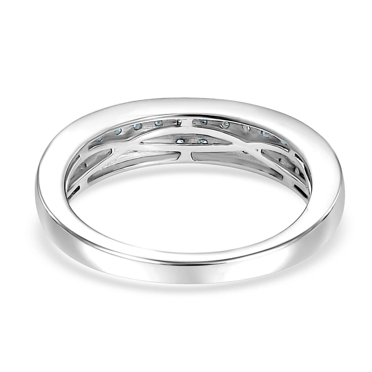 D'Joy Blue Diamond 0.20 ctw 2 Row Band Ring in Rhodium Over Sterling Silver (Size 8.0) image number 4