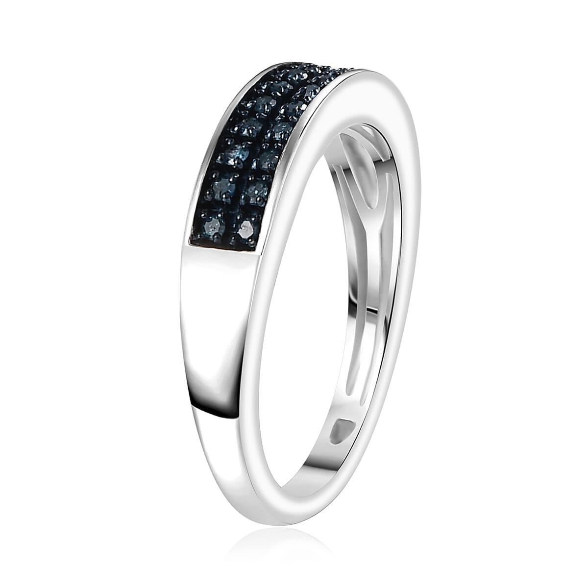 D'Joy Blue Diamond 0.20 ctw 2 Row Band Ring in Rhodium Over Sterling Silver (Size 9.0) image number 3