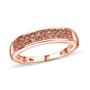 D'Joy Natural Champagne Diamond 0.20 ctw 2 Row Band Ring in 18K Vermeil Rose Gold Over Sterling Silver (Size 5.0)