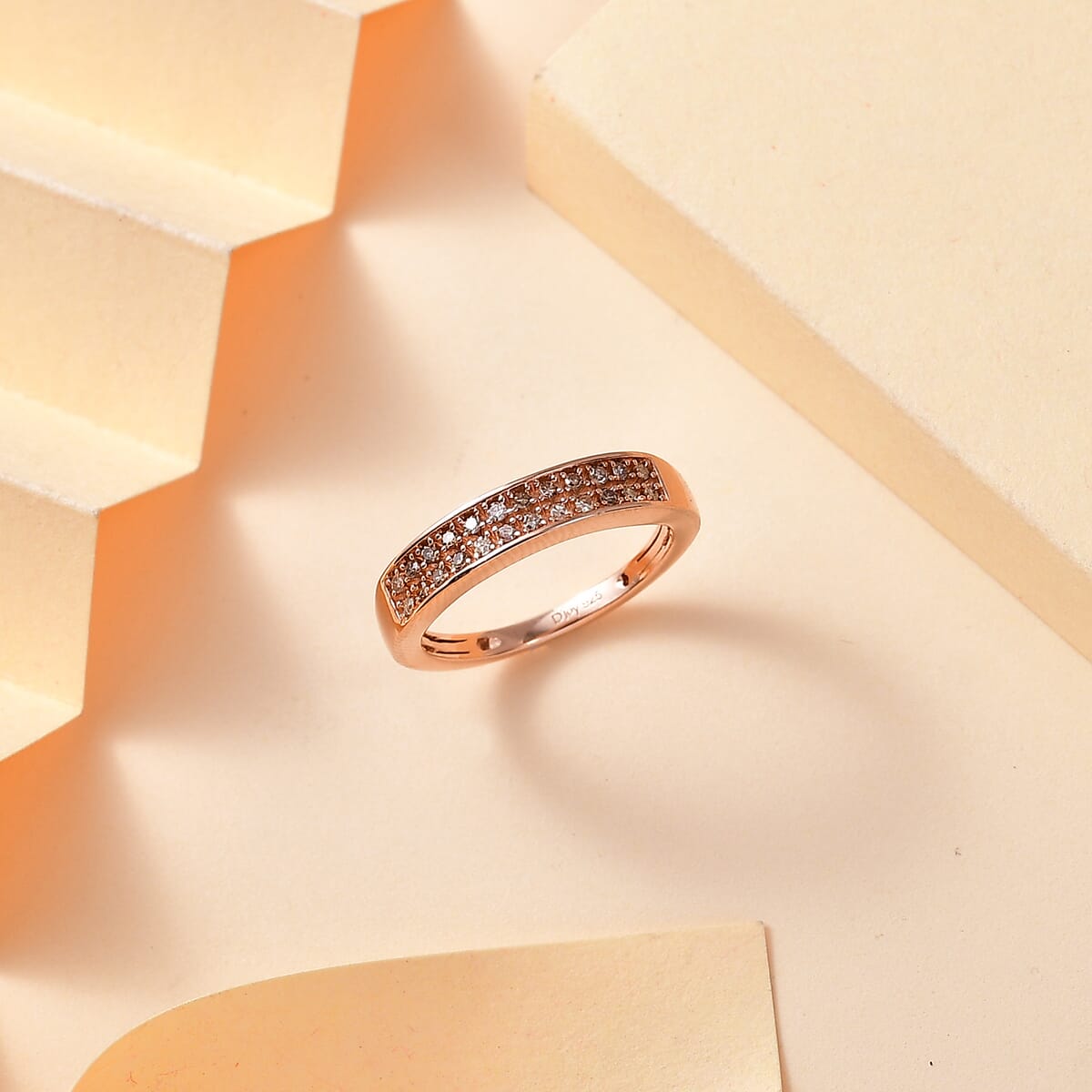 D'Joy Natural Champagne Diamond 0.20 ctw 2 Row Band Ring in 18K Vermeil Rose Gold Over Sterling Silver (Size 5.0) image number 1