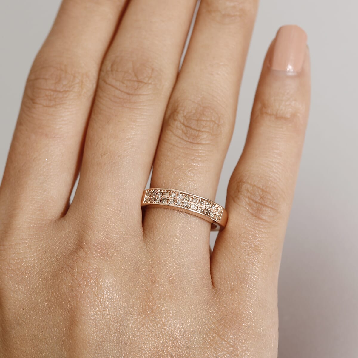 D'Joy Natural Champagne Diamond 0.20 ctw 2 Row Band Ring in 18K Vermeil Rose Gold Over Sterling Silver (Size 5.0) image number 2