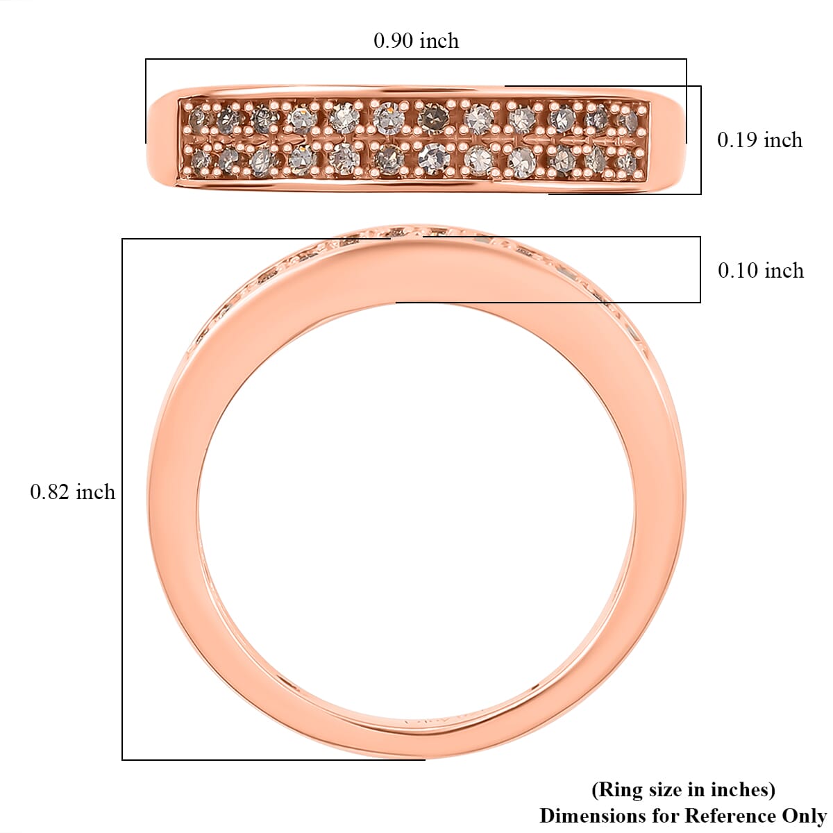 D'Joy Natural Champagne Diamond 0.20 ctw 2 Row Band Ring in 18K Vermeil Rose Gold Over Sterling Silver (Size 5.0) image number 5
