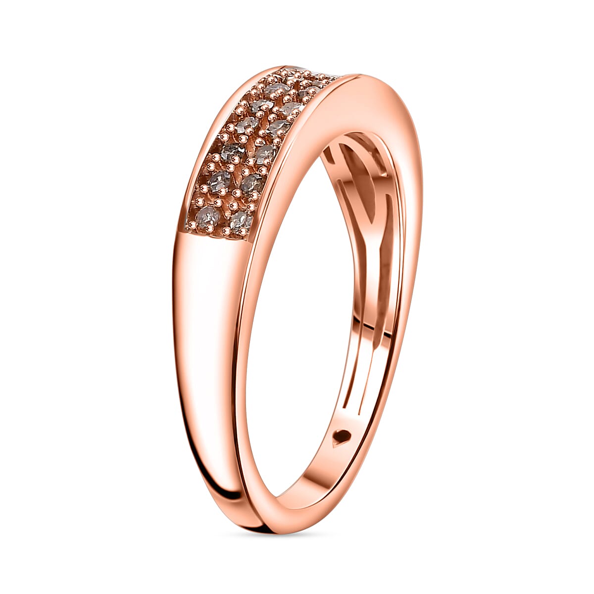 D'Joy Natural Champagne Diamond 0.20 ctw 2 Row Band Ring in 18K Vermeil Rose Gold Over Sterling Silver (Size 7.0) image number 3