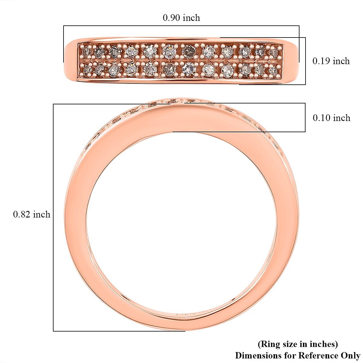 D'Joy Natural Champagne Diamond 0.20 ctw 2 Row Band Ring in 18K Vermeil Rose Gold Over Sterling Silver (Size 7.0) image number 5