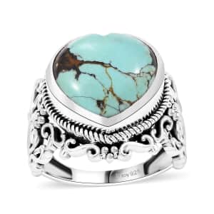 Artisan Crafted Blue Horizon Turquoise 7.80 ctw Heart Ring in Black Oxidized Sterling Silver (Size 10.0)