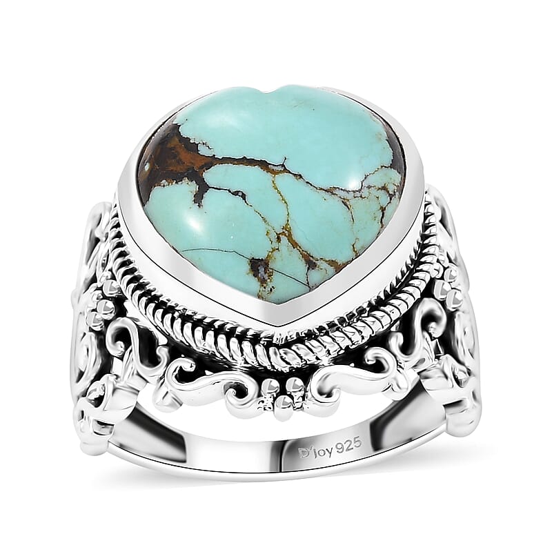 D'Joy Artisan Crafted Blue Horizon Turquoise 7.80 ctw Heart Ring in Black Oxidized Sterling Silver (Size 10.0)