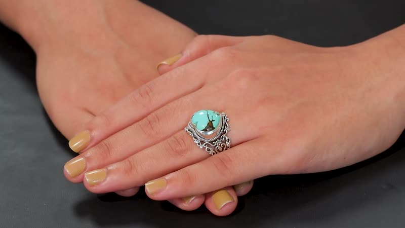 Artisan Crafted Blue Horizon Turquoise Solitaire Ring in Black Oxidized Sterling Silver (Size 10.0) 7.80 ctw