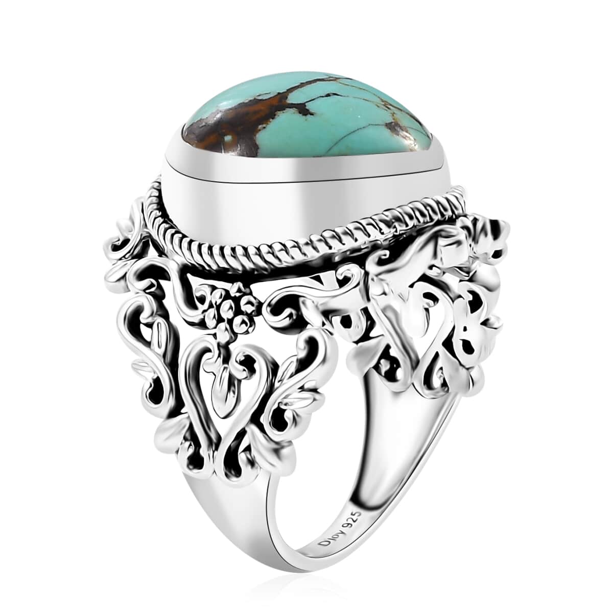 Artisan Crafted Blue Horizon Turquoise 7.80 ctw Heart Ring in Black Oxidized Sterling Silver (Size 10.0) image number 3