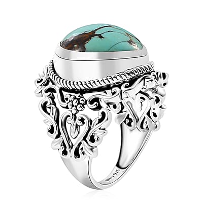 D'Joy Artisan Crafted Blue Horizon Turquoise 7.80 ctw Heart Ring in Black Oxidized Sterling Silver (Size 10.0)