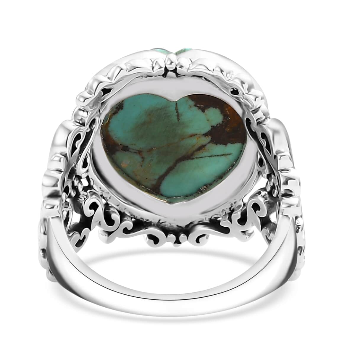 Artisan Crafted Blue Horizon Turquoise 7.80 ctw Heart Ring in Black Oxidized Sterling Silver (Size 10.0) image number 4