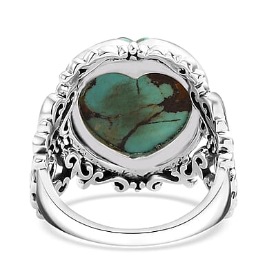 D'Joy Artisan Crafted Blue Horizon Turquoise 7.80 ctw Heart Ring in Black Oxidized Sterling Silver (Size 10.0)