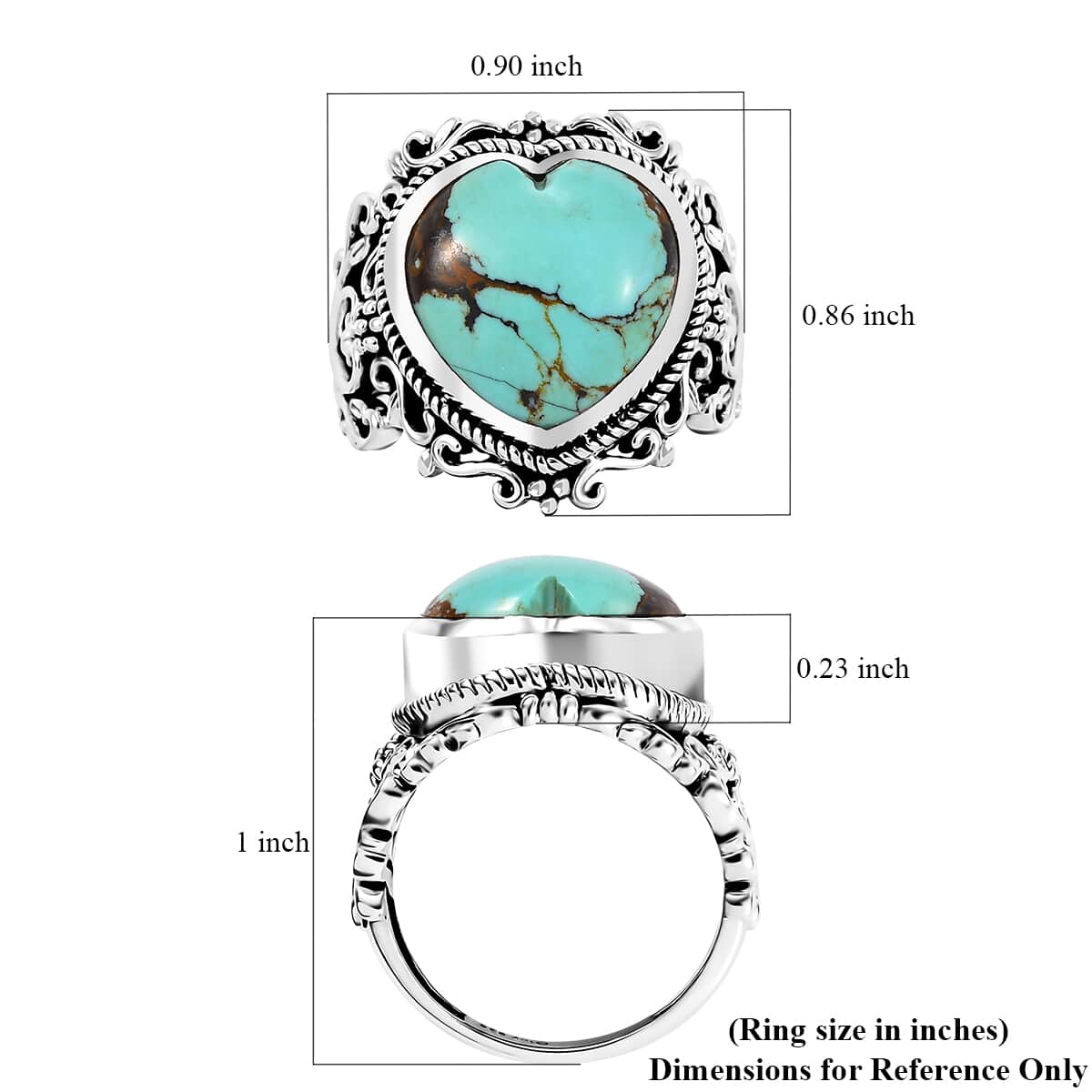 Artisan Crafted Blue Horizon Turquoise 7.80 ctw Heart Ring in Black Oxidized Sterling Silver (Size 10.0) image number 5