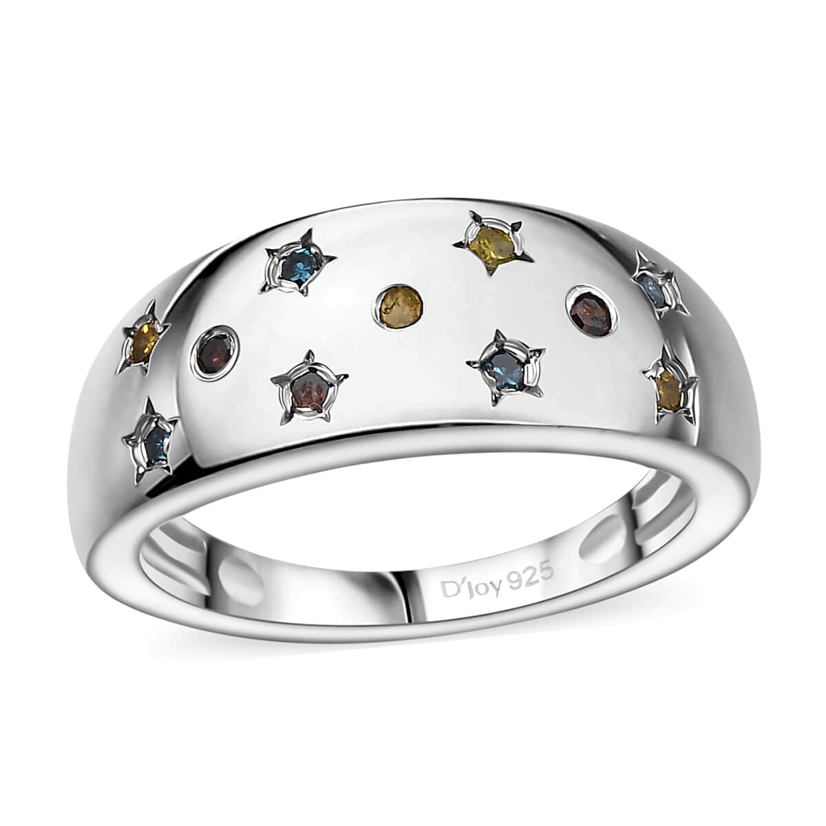 Blue, Yellow and Red Diamond 0.15 ctw Celestial Ring in Rhodium Over Sterling Silver (Size 10.0) image number 0