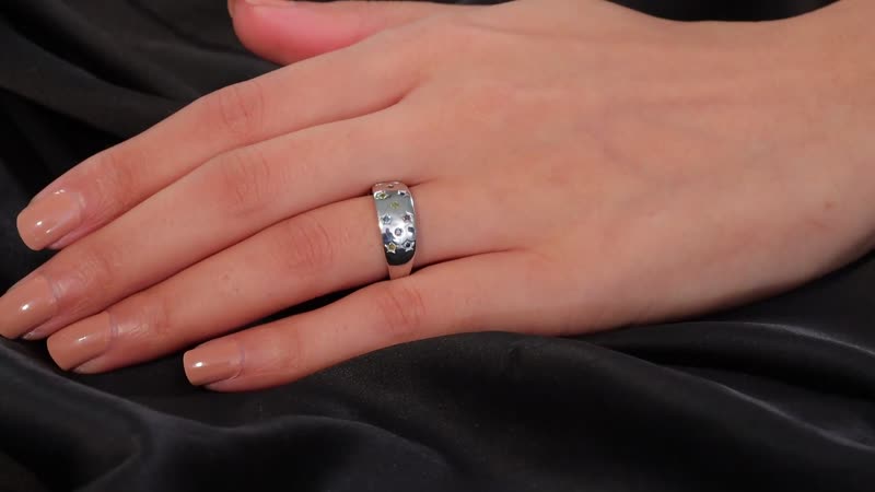 Blue, Yellow and Red Diamond (IR) Celestial Ring in Rhodium Over Sterling Silver (Size 10.0) 0.15 ctw