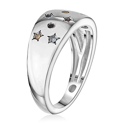 D'Joy Blue, Yellow and Red Diamond 0.15 ctw Celestial Ring in Rhodium Over Sterling Silver (Size 10.0)