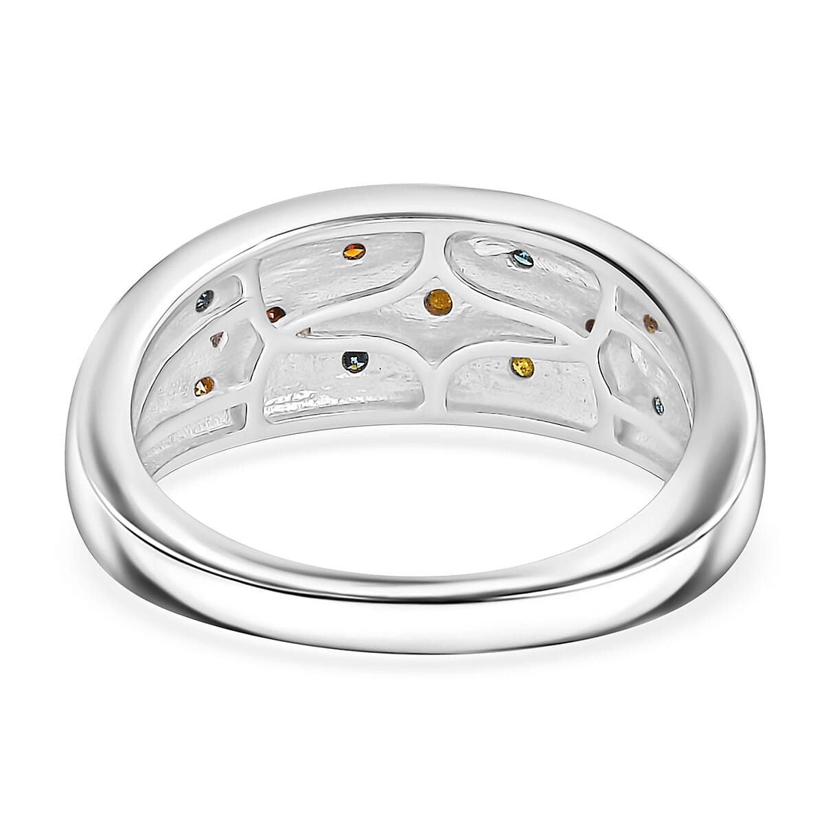 D'Joy Blue, Yellow and Red Diamond 0.15 ctw Celestial Ring in Rhodium Over Sterling Silver (Size 10.0)
