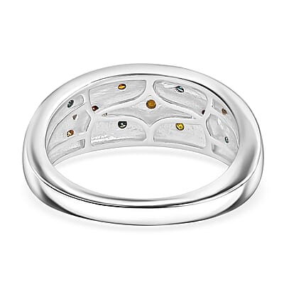 D'Joy Blue, Yellow and Red Diamond 0.15 ctw Celestial Ring in Rhodium Over Sterling Silver (Size 10.0)