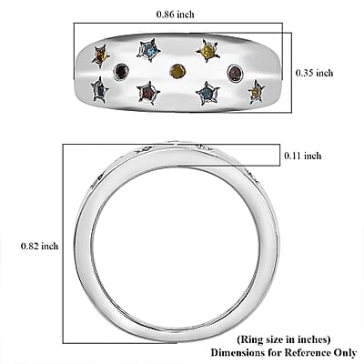 D'Joy Blue, Yellow and Red Diamond 0.15 ctw Celestial Ring in Rhodium Over Sterling Silver (Size 10.0)
