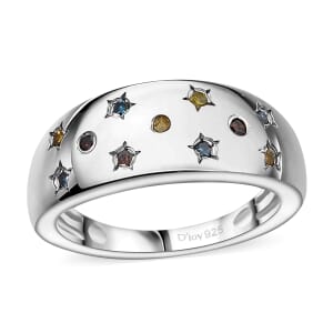 Blue, Yellow and Red Diamond 0.15 ctw Celestial Ring in Rhodium Over Sterling Silver (Size 8.0)