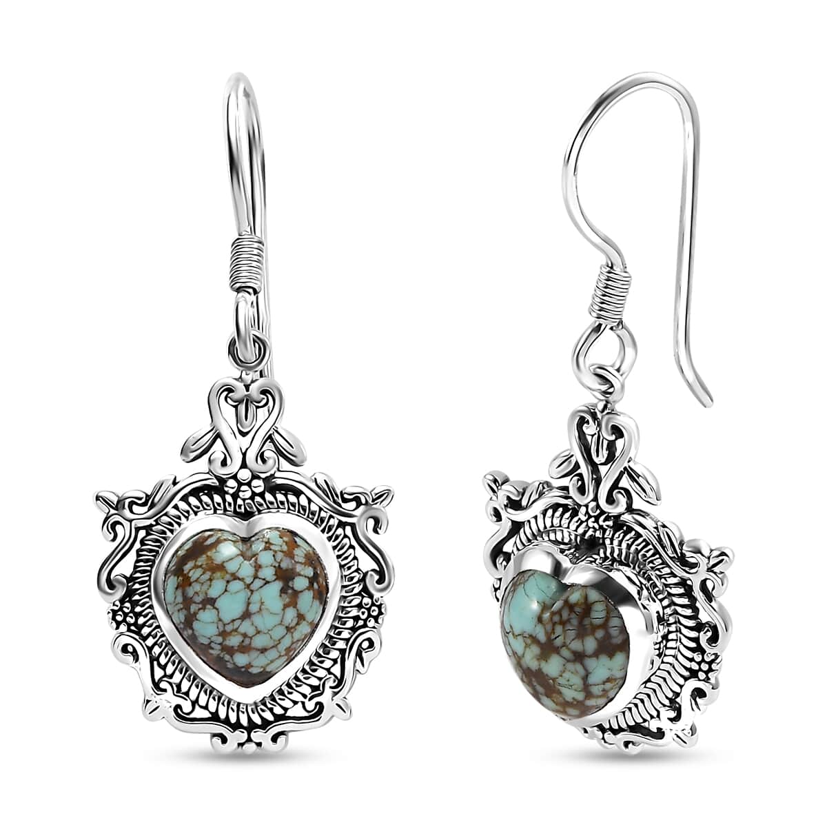 Artisan Crafted Blue Horizon Turquoise 4.30 ctw Heart Earrings in Black Oxidized Sterling Silver image number 0