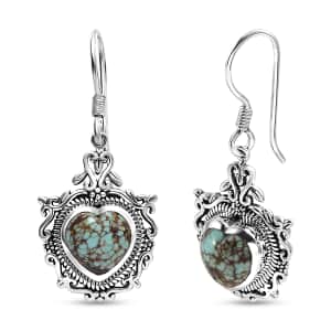 Artisan Crafted Blue Horizon Turquoise 4.30 ctw Heart Earrings in Black Oxidized Sterling Silver