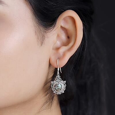 D'Joy Artisan Crafted Blue Horizon Turquoise 4.30 ctw Heart Earrings in Black Oxidized Sterling Silver