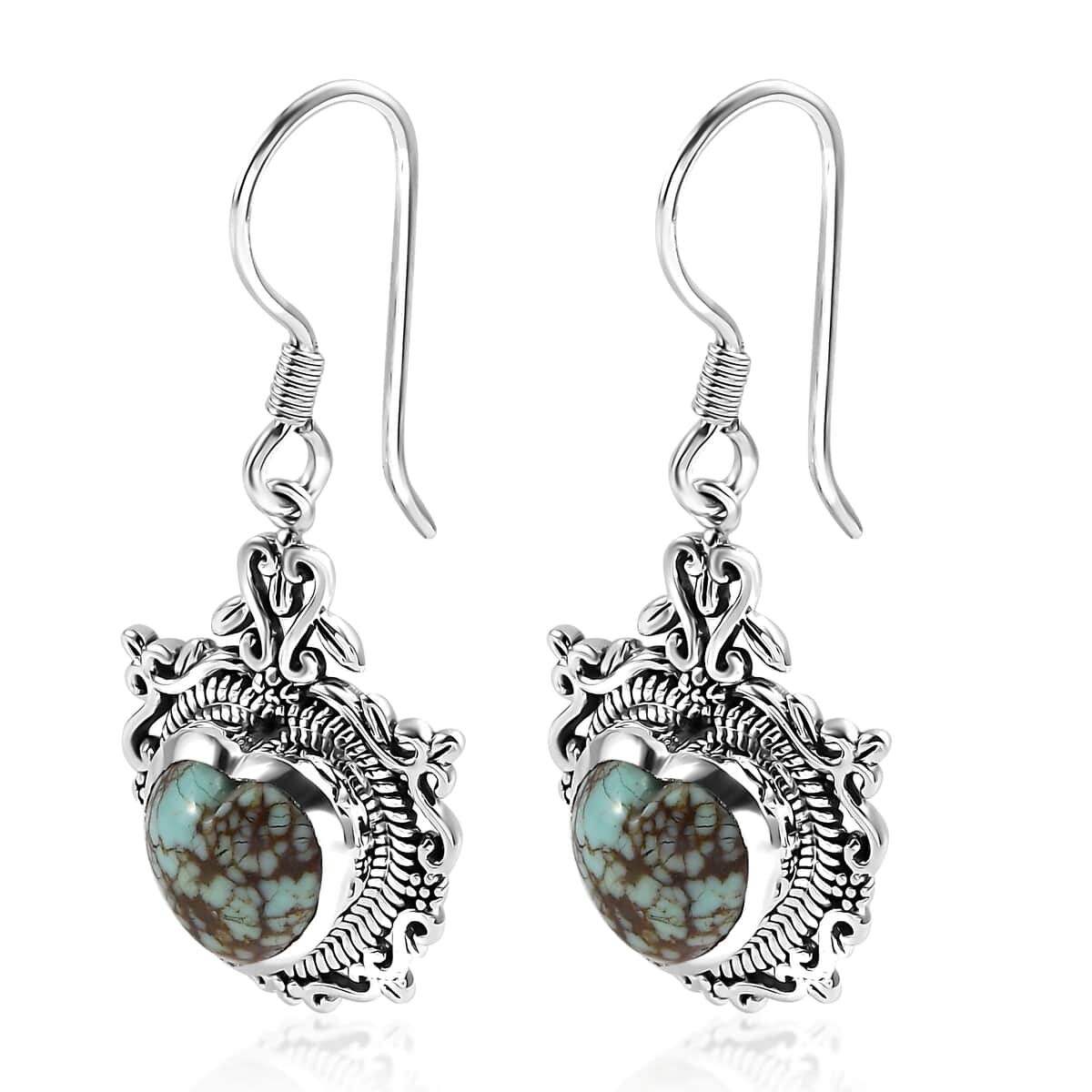 Artisan Crafted Blue Horizon Turquoise 4.30 ctw Heart Earrings in Black Oxidized Sterling Silver image number 3