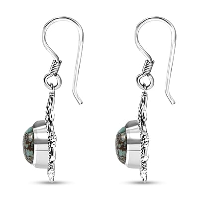 D'Joy Artisan Crafted Blue Horizon Turquoise 4.30 ctw Heart Earrings in Black Oxidized Sterling Silver