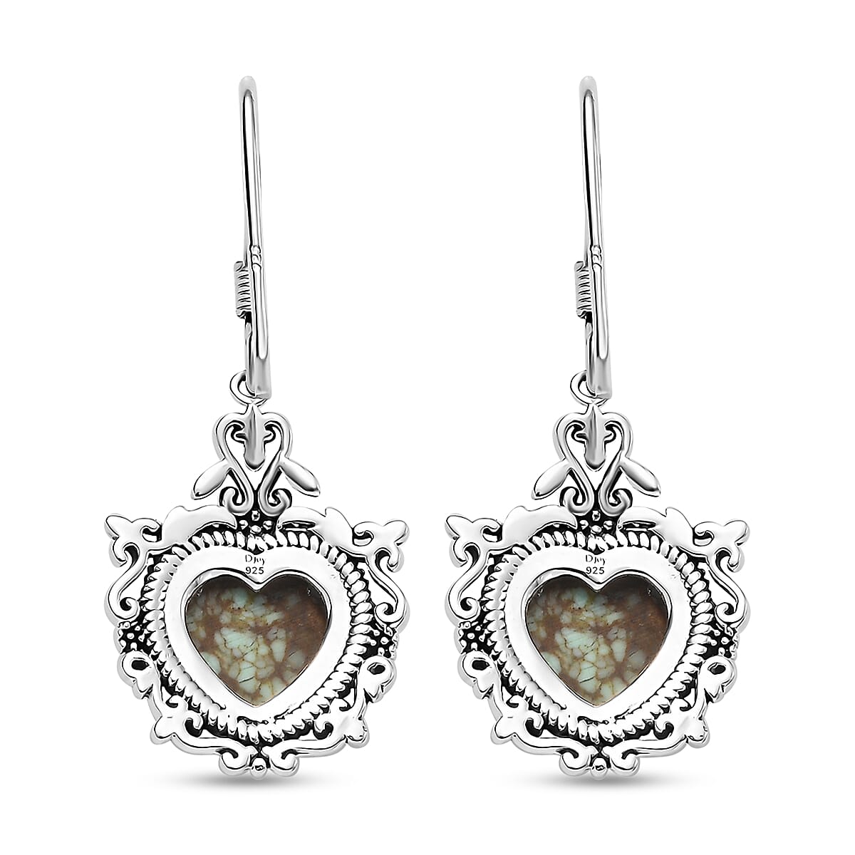 D'Joy Artisan Crafted Blue Horizon Turquoise 4.30 ctw Heart Earrings in Black Oxidized Sterling Silver