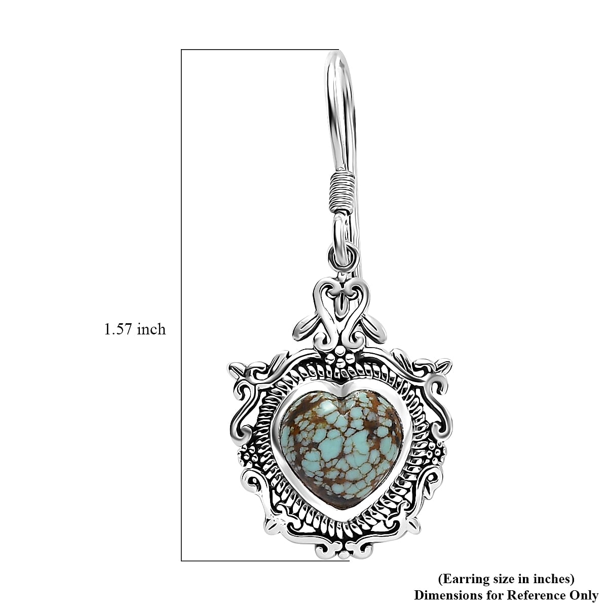 D'Joy Artisan Crafted Blue Horizon Turquoise 4.30 ctw Heart Earrings in Black Oxidized Sterling Silver