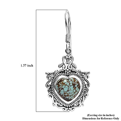D'Joy Artisan Crafted Blue Horizon Turquoise 4.30 ctw Heart Earrings in Black Oxidized Sterling Silver