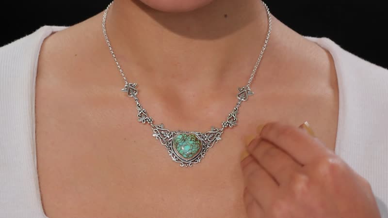 D'Joy Artisan Crafted Blue Horizon Turquoise 13.30 ctw Heart Necklace in Black Oxidized Sterling Silver 18 Inches