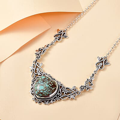 D'Joy Artisan Crafted Blue Horizon Turquoise 13.30 ctw Heart Necklace in Black Oxidized Sterling Silver 18 Inches