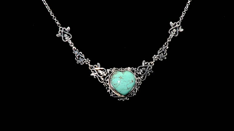 D'Joy Artisan Crafted Blue Horizon Turquoise 13.30 ctw Heart Necklace in Black Oxidized Sterling Silver 18 Inches