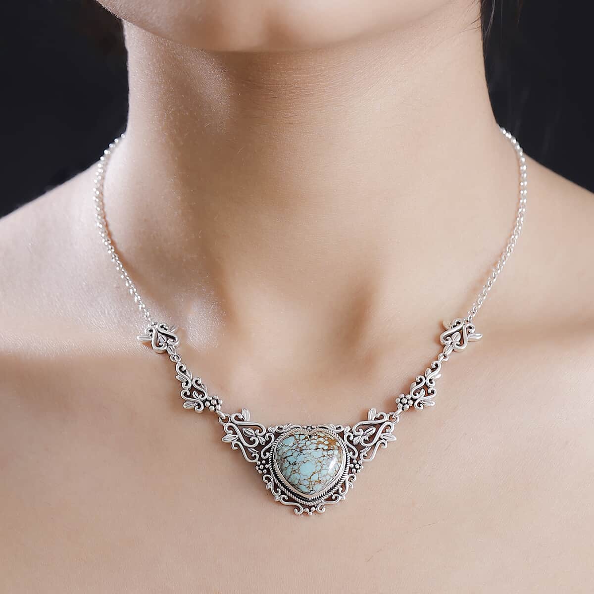 Artisan Crafted Blue Horizon Turquoise 13.30 ctw Heart Necklace in Black Oxidized Sterling Silver 18 Inches image number 2