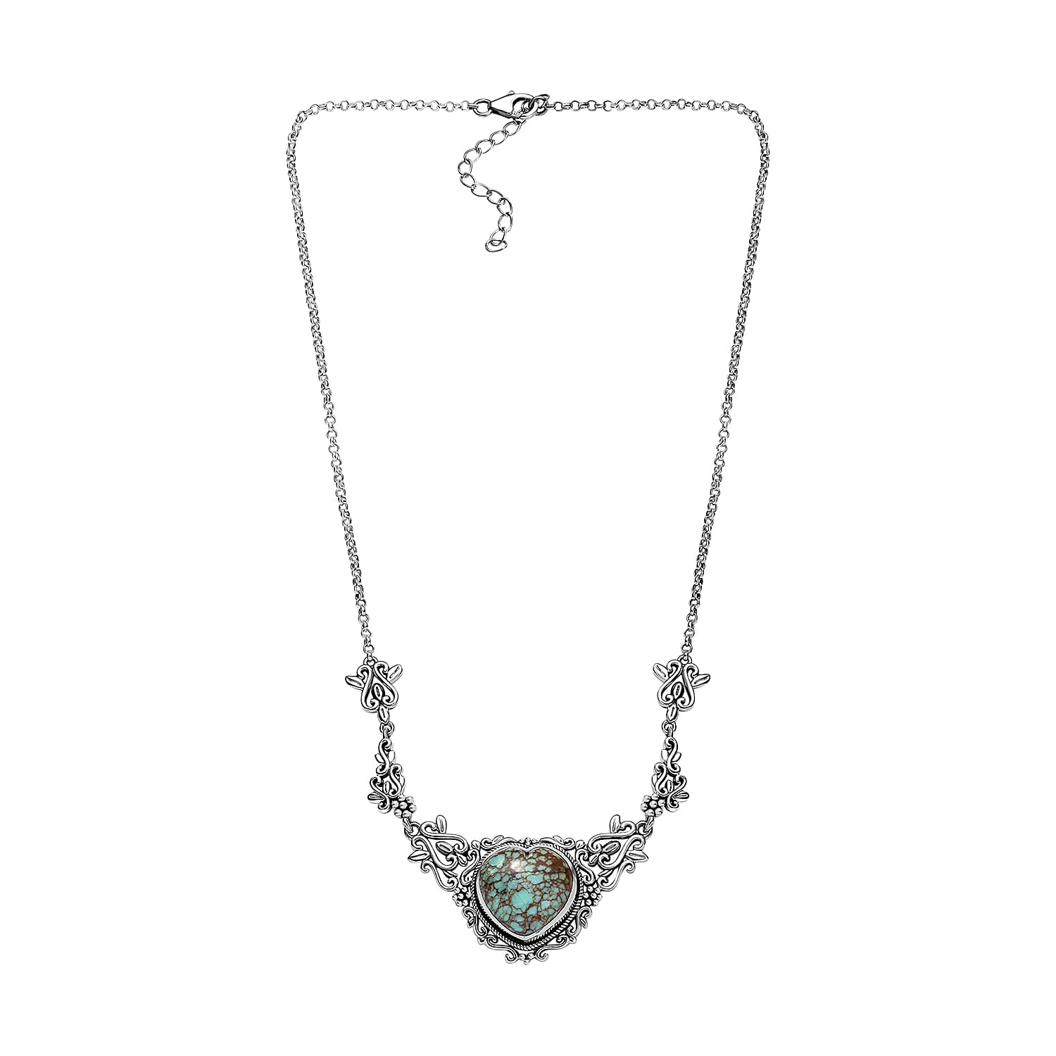 D'Joy Artisan Crafted Blue Horizon Turquoise 13.30 ctw Heart Necklace in Black Oxidized Sterling Silver 18 Inches