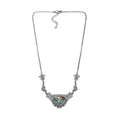 D'Joy Artisan Crafted Blue Horizon Turquoise 13.30 ctw Heart Necklace in Black Oxidized Sterling Silver 18 Inches