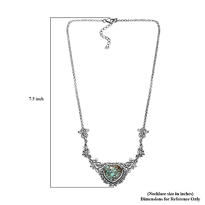 D'Joy Artisan Crafted Blue Horizon Turquoise 13.30 ctw Heart Necklace in Black Oxidized Sterling Silver 18 Inches