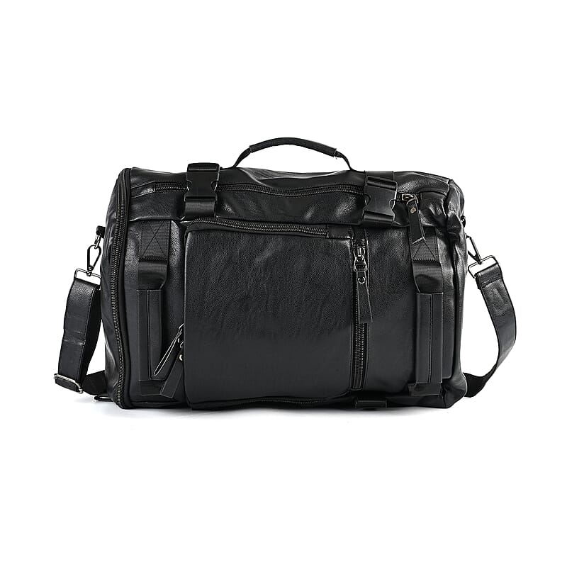 Black Faux Leather Convertible Backpack