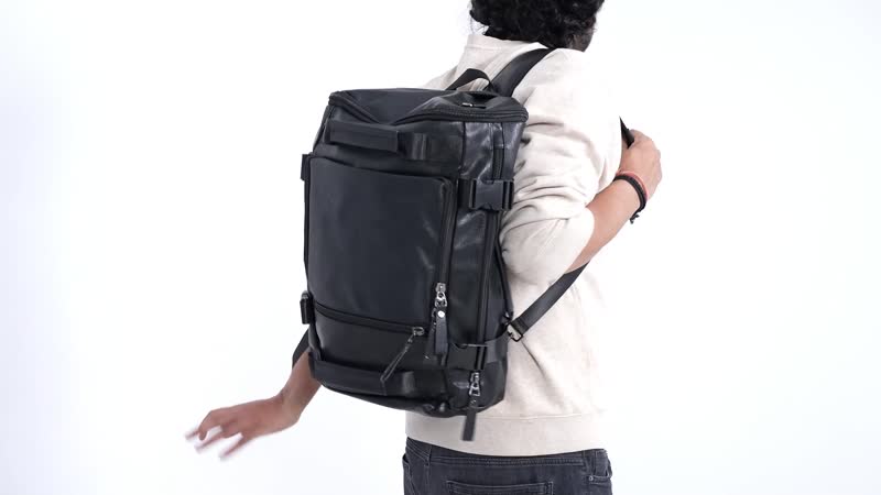 Black Multi-purpose Faux Leather Convertible Backpack