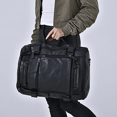 Black Faux Leather Convertible Backpack