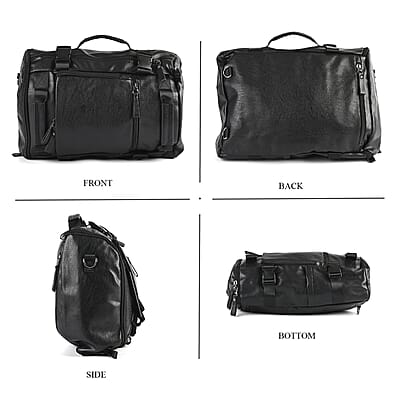 Black Faux Leather Convertible Backpack