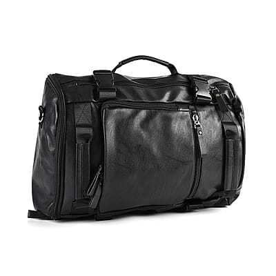 Black Faux Leather Convertible Backpack